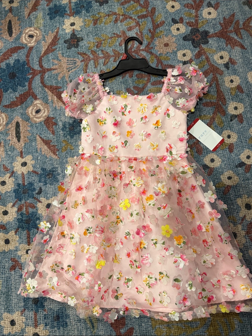 NWT • rare editions • pink dress with outer tulle overlay with flowers